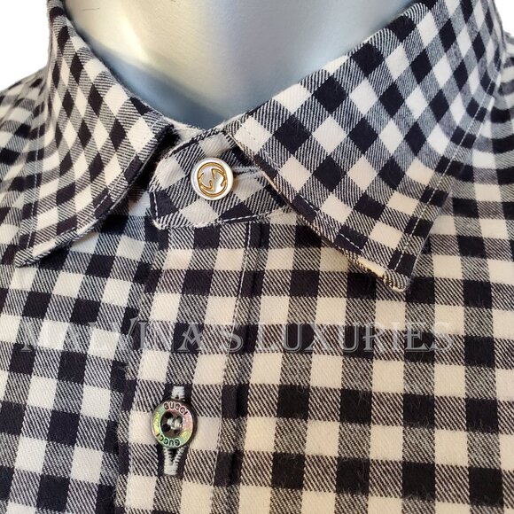 GUCCI SHIRT MENS WHITE BLACK PLAID PRINT COTTON CLASSIC - Picture 5 of 9